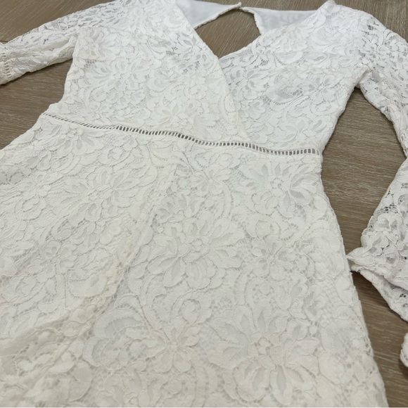 Lulus Lace Bell Sleeve Romper White Faux Wrap S - Picture 8 of 16